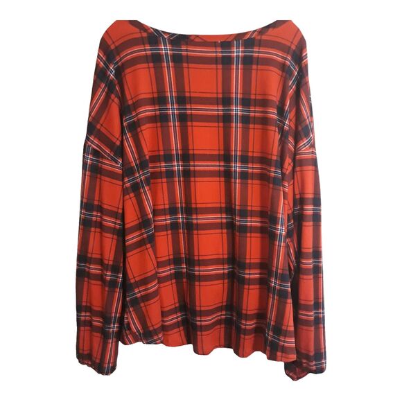 Absolutely Famous Top Women 2X Red Black Buffalo Plaid Front Knot Tie Button Up - Picture 2 of 13